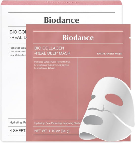 4pcs Bio-Collagen Real Deep Mask Pack Hydrating & Firming Facial Sheet Masks with Collagen, Hyaluronic Acid & Nicotinamide Moisturizing